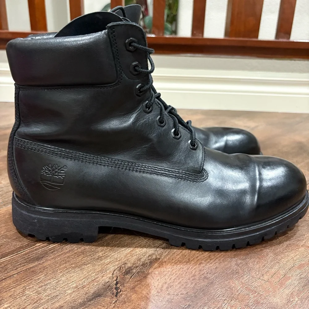 Timberland Black Leather 6-Inch Premium Boots Men’s 12W Wide - Picture 2 of 15